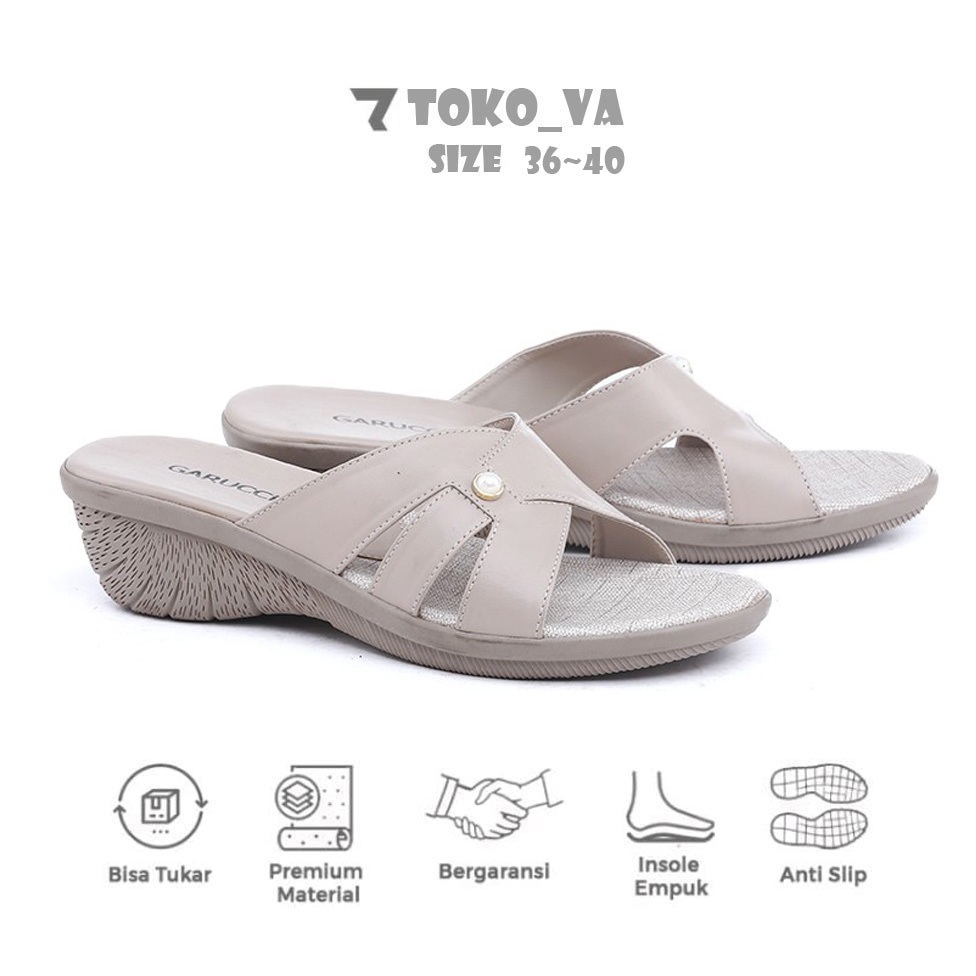 Sandal Heels Wanita Wedges Cantik krem / Sandal pesta kondangan Ibu-Ibu Import