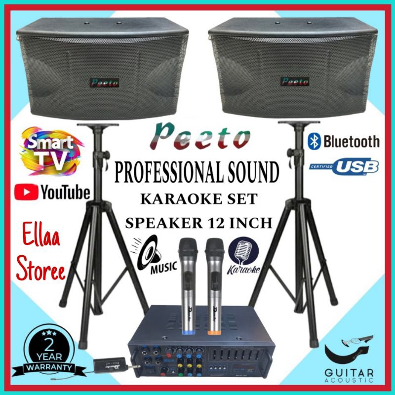 Karaoke Set Speaker PEETO 12 Inch, Amplifier Karaoke Smart Tv Youtube