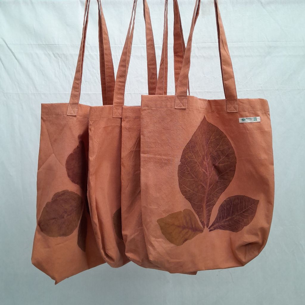 Totebag Ecoprint Daun Jati - Tas Tote Ecoprint Oranye Bakau