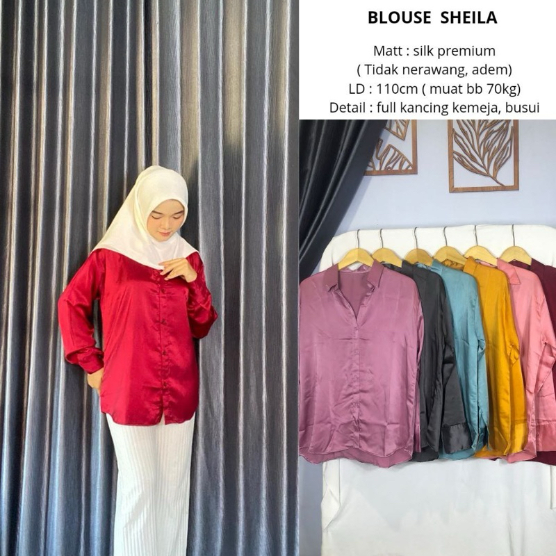 Blouse Sheila / Atasan Kemeja wanita basic armani silk polos premium / Kemeja formal casual korean l