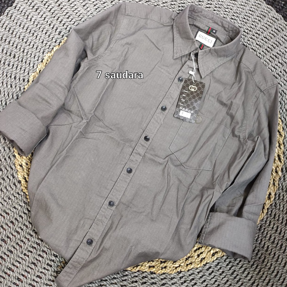 Kemeja GUCCI Original Import Quality Pria Kemeja Distro Terbaru Motif Kotak Kotak Pria Kemeja Lengan