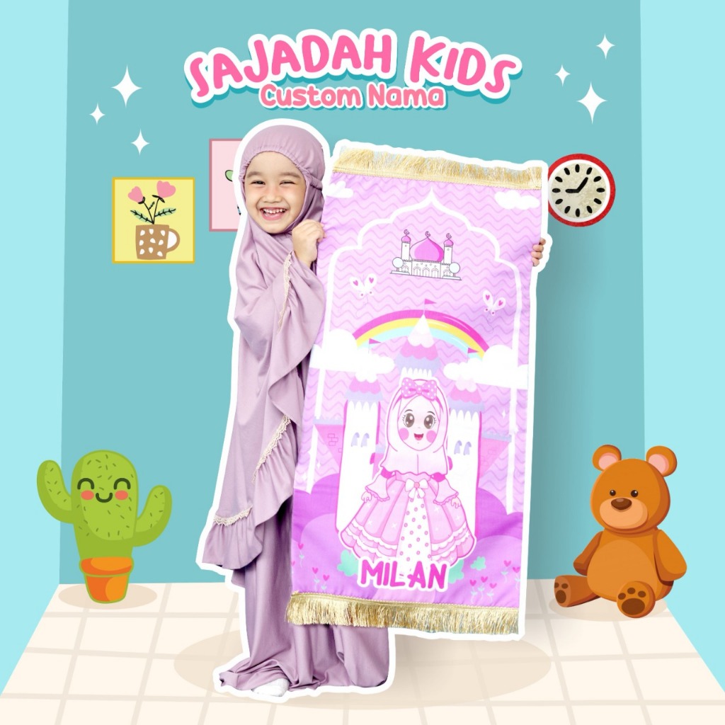 Motif Baru Sajadah Anak Custom Nama Sejadah Karakter Perempuan