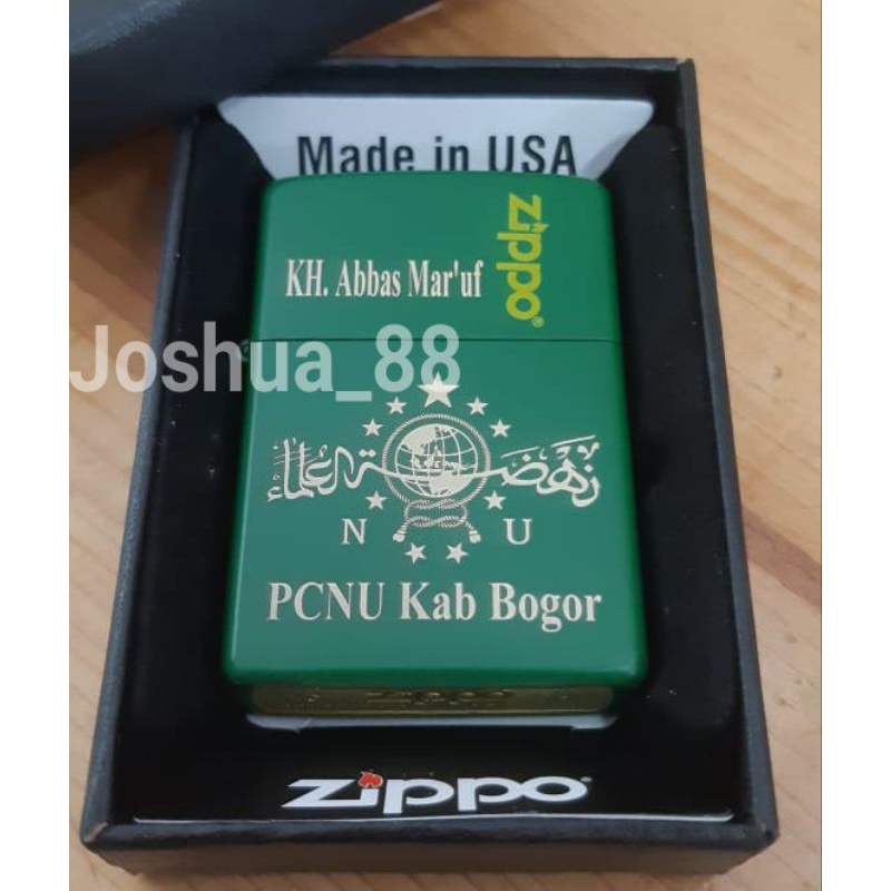 Zippo Korek Api Custom Ukir Logo PCNU/NU Hijau Matte Bisa Ukir Nama Sendiri