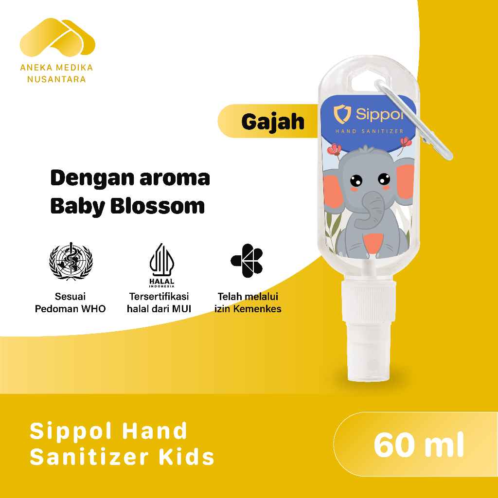 Sippol Hand Sanitizer Kids 60 ml [Baby Blossom] [Gajah] / Antiseptik Pembersih Tangan Anti Bakteri B