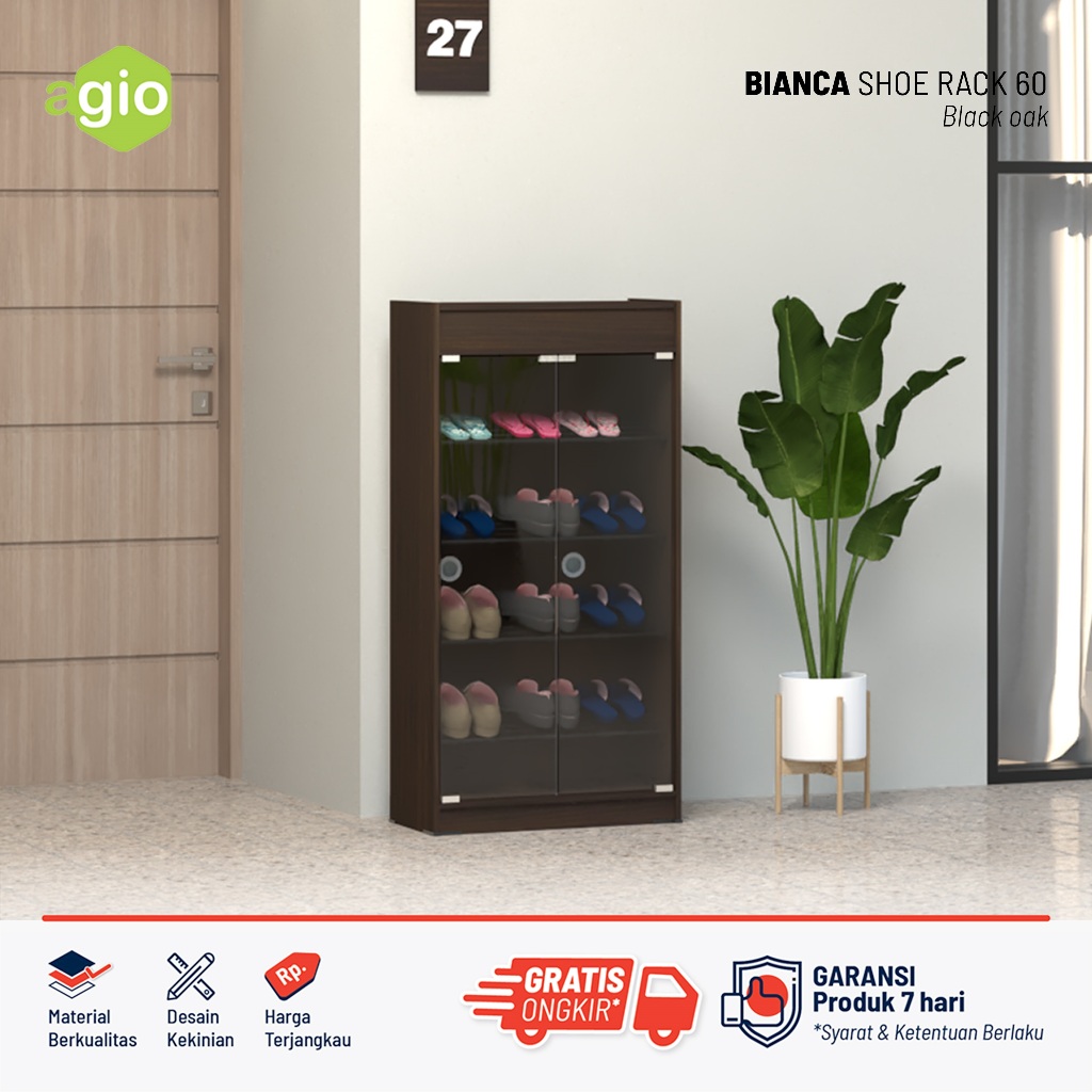 Oggi - Rak Sepatu Susun Tertutup Anti Debu / Lemari Sepatu Tertutup Kaca Minimalis Aesthetic Mewah M