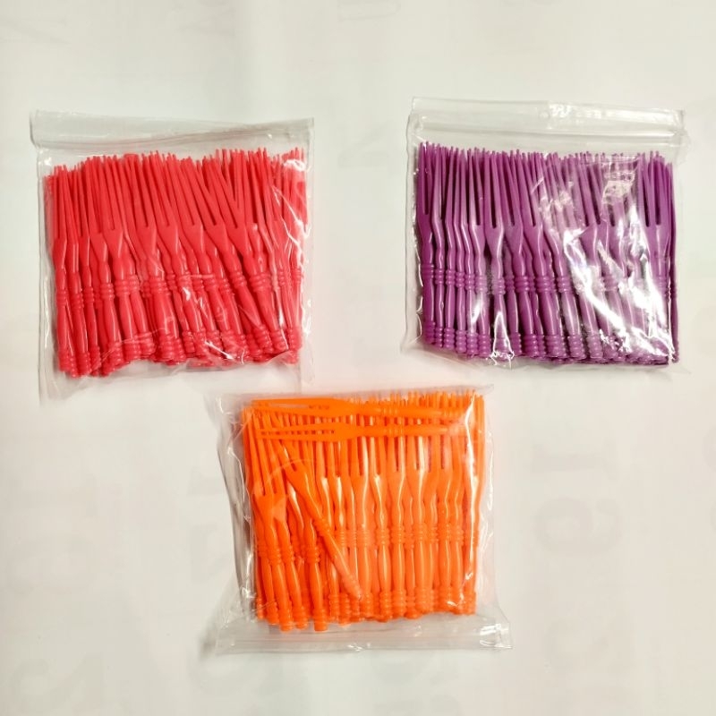 Tusuk Buah/Garpu Kecil/Garpu Buah/Garpu Plastik/Garpu Kue isi 100pcs Dalam 1pac