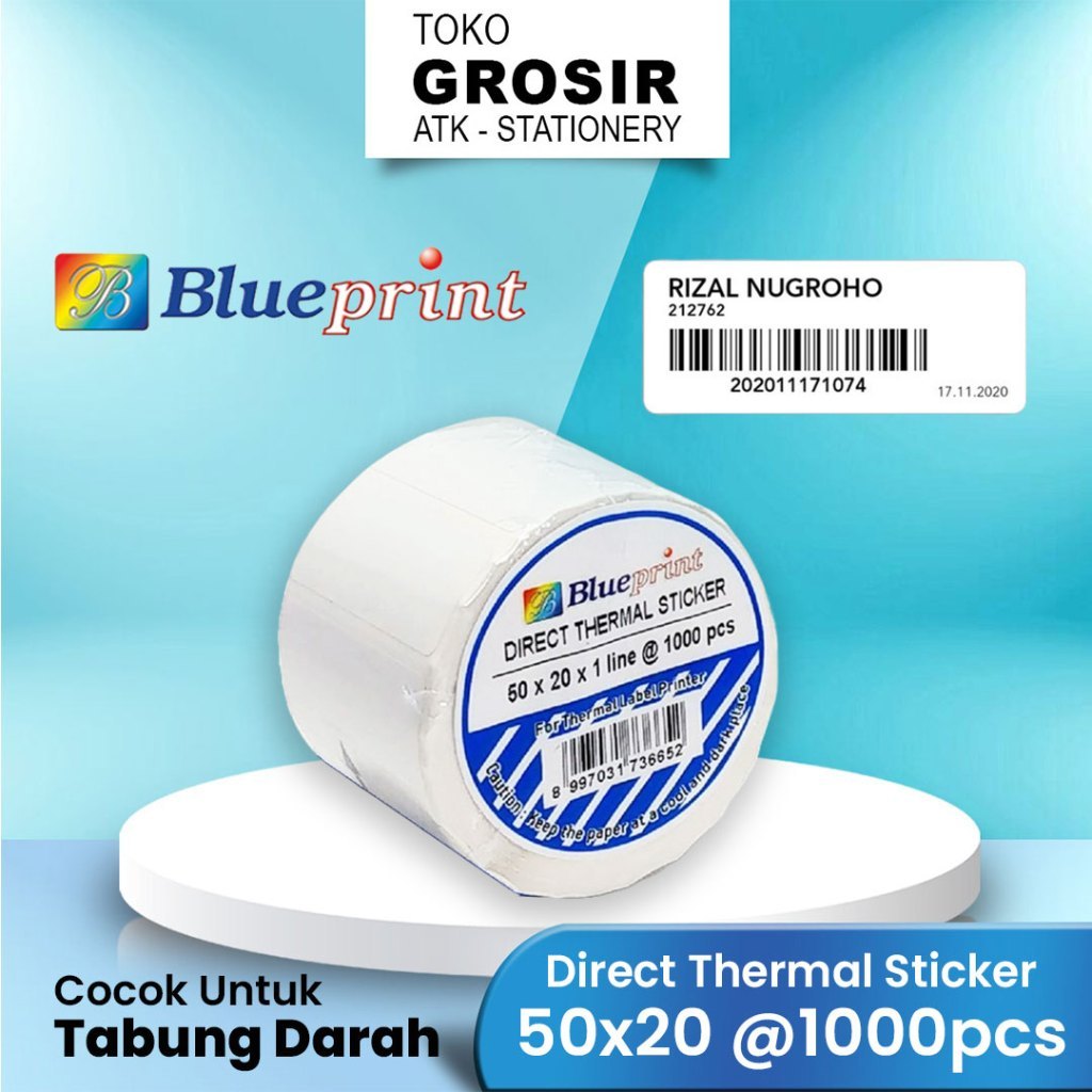 

50x20 Direct Thermal Sticker , Kertas Label Stiker BLUEPRINT, 50x20 mm Isi 1000 - 1 Roll