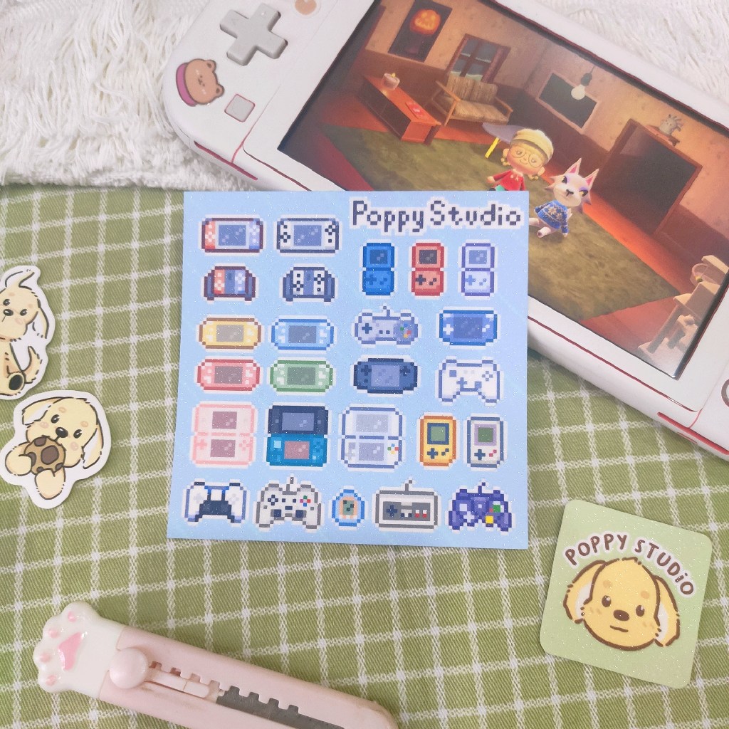

Pixel Consoles Sticker Sheet | Glitter Sticker by Poppy Studio