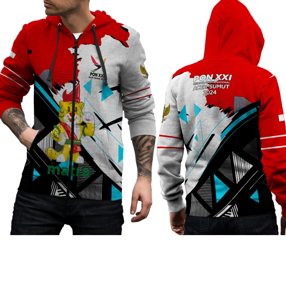 Jaket Pon XXI Aceh Sumut Jaket Hoodie Pon Aceh Pria Motif Terbaru (Free Custom/Reques) Fullprinting