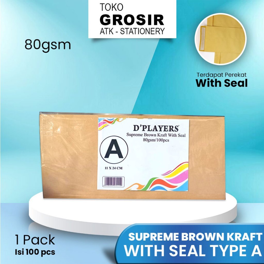 

DPLAYERS AMPLOP COKLAT SUPREME BROWN CRAFT WITH SEAL TYPE A 24x11 cm / 1 PACK ISI 100 PCS