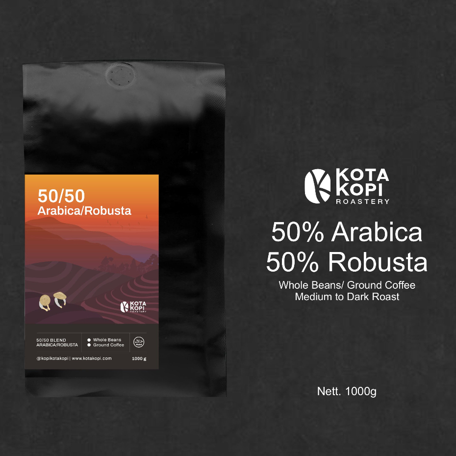 

Kota Kopi Roastery - House Blend Arabica Robusta 50/50 Biji Kopi 50% Arabica 50% Robusta Espresso kopi susu 50-50 50:50 50 banding 50 1kg 1000 gram 500 gram 200 gram 1000g 500g 200g