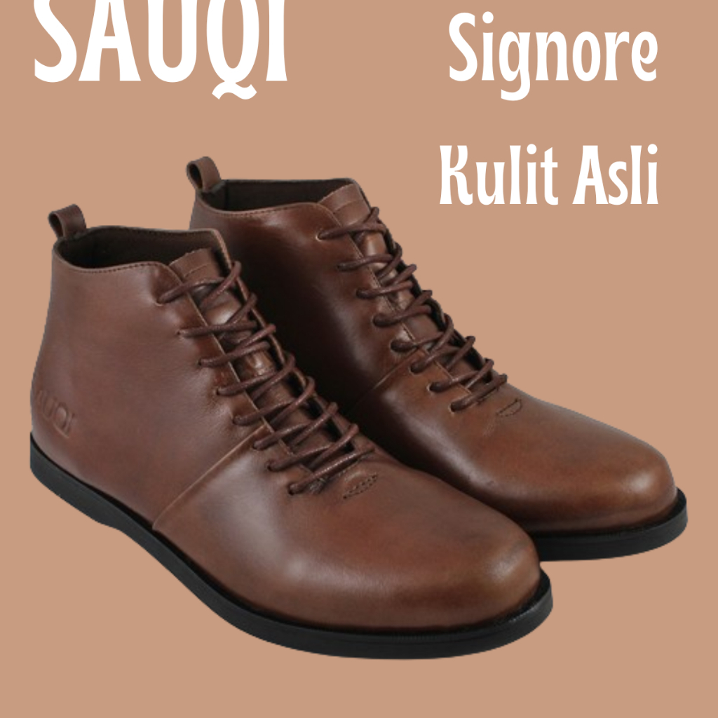 Sauqi Footwear Signore Sepatu Boots Kulit Asli (SIGNORE) - Hitam