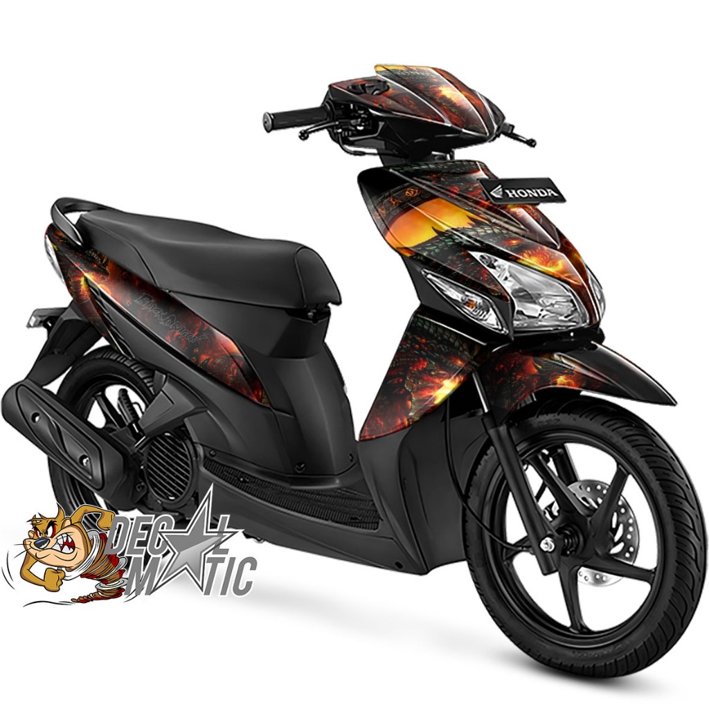 Decal Variasi Stiker Full Body Honda Vario 110 FI KARBU TECHNO - Black Dragon Naga Hitam