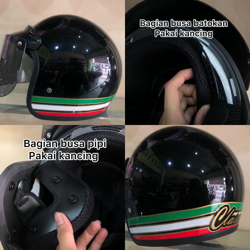 HELM BOGO RETRO CLASIC MOTIF CUSTOM PREMIUM SNI FULL KANCING BUSA/HELM RETRO AON PREMIUM PLUS KACA