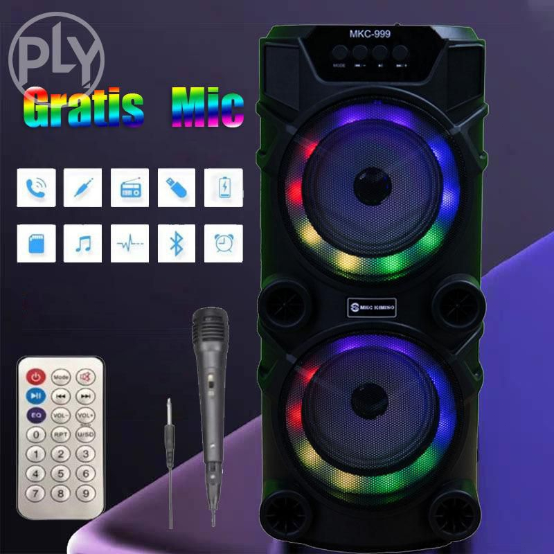 Speaker Bluetooth QS-999 Bonus Mic Karaoke Dual Speaker 6,5inchi X2 Salon Aktif Portable Radio Fm