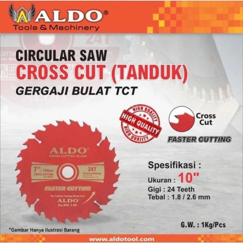 Mata Potong Gergaji ALDO 10 Inch 24T Circular Blade Table Saw 10"  TANDUK Cross Cut