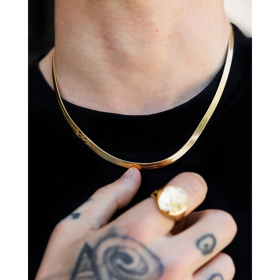 Kalung Belut Gepeng kilat Berlapis emas Anti karat / Kalung Titanium Pria / Kalung Anti karat / Belu