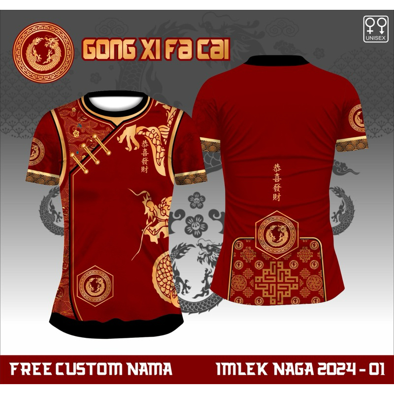 Baju imlek wanita shio naga kaos cheongsam changsan tahun baru cina 2024