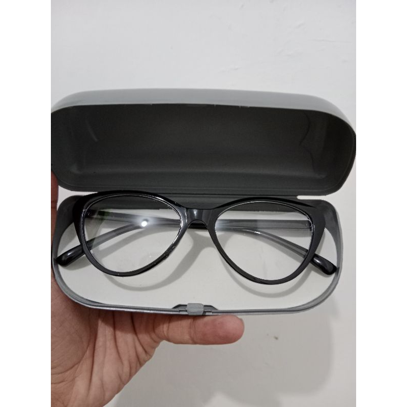 kacamata cat eye free box frame hitam kaca bening kekinian