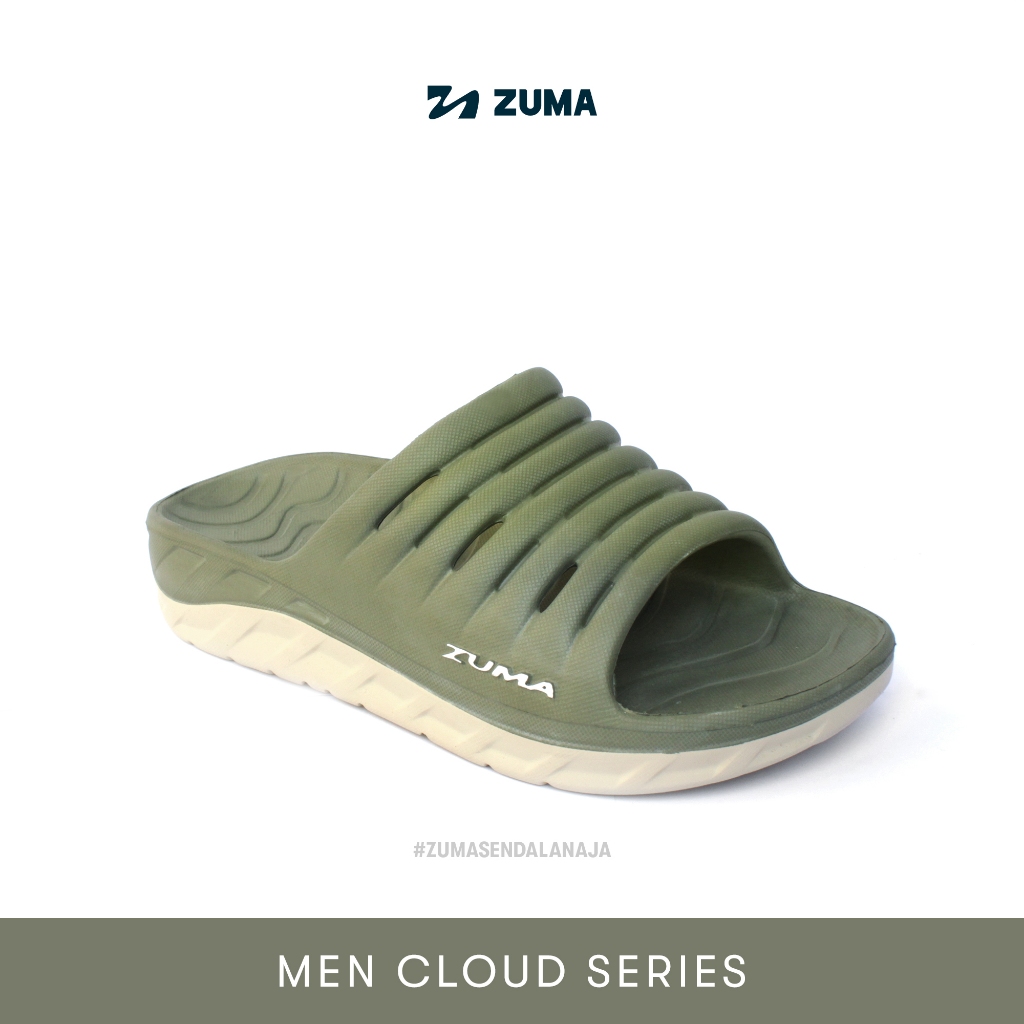 Zuma Men Cloud 6 Army Khaki, Sandal Slop Pria Karet Slip On Polos, Army Khaki