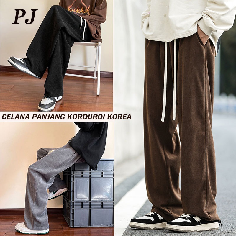 celana corduroy panjang pria jumbo corduroy Pants celana oversize pria loose pants abuabu celana pri