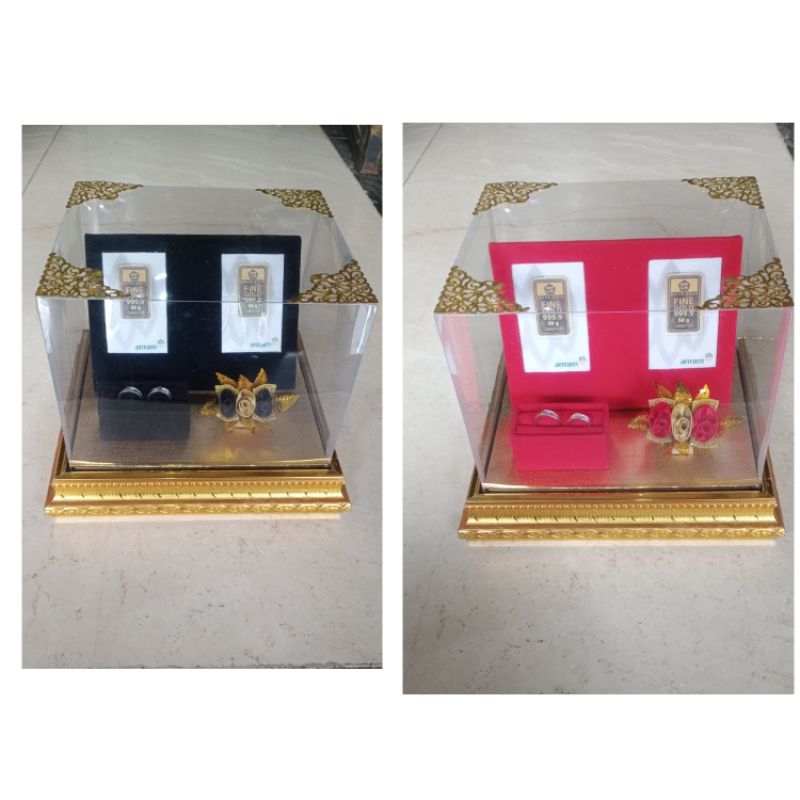 Tempat seserahan LM dan cincin, logam mulia 2pcs,  Manekin LM,  cincin kawin