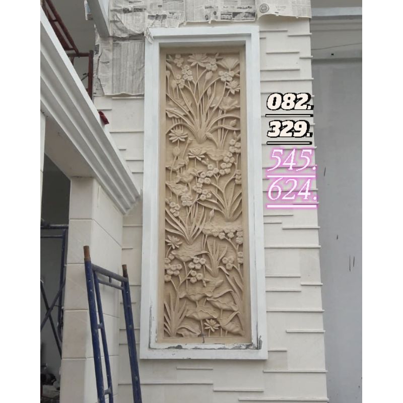 Relief Batu Alam Ukir Hiasan Dinding Terbaru Motif Bunga Teratai Batu Alam