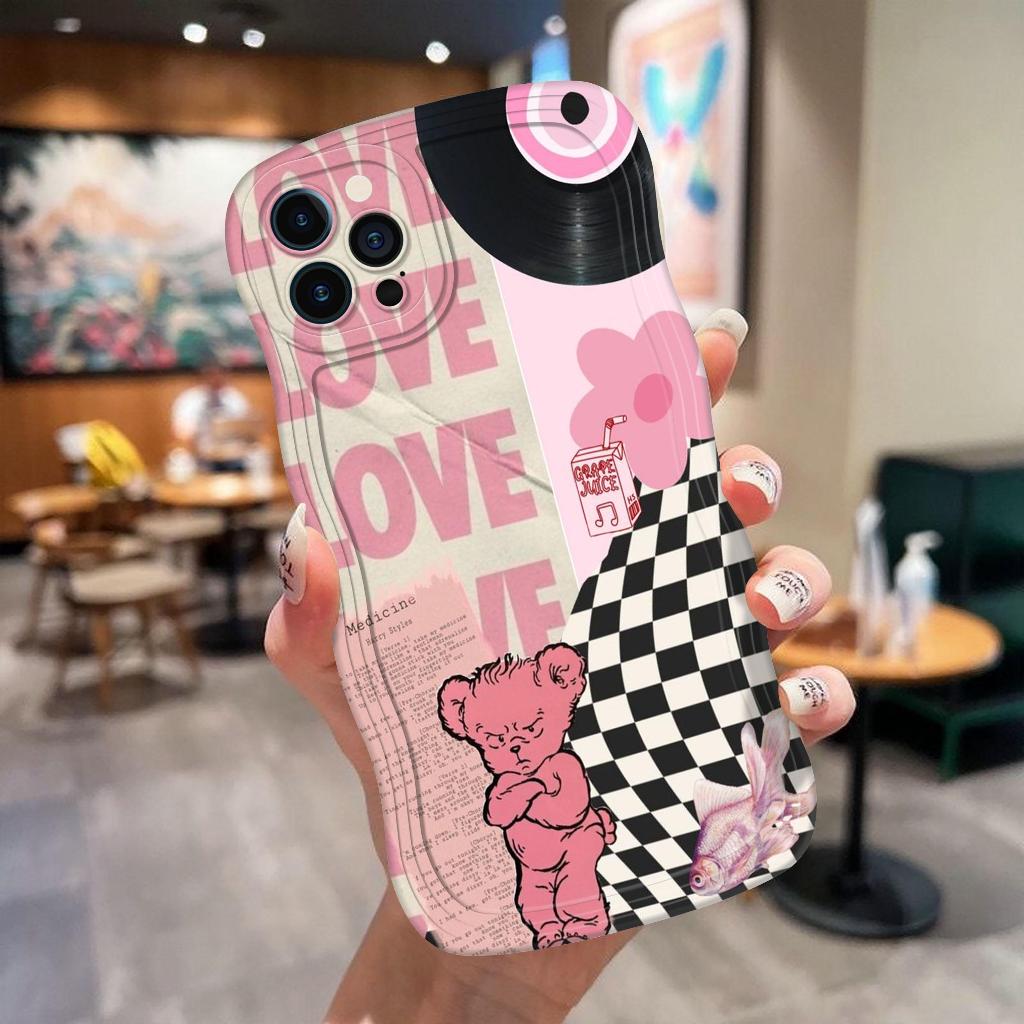 #B18 Case Gelombang Clear Pink Aesthetic For OPPO A15 A16 A53 A5S A3S VIVO Y15S Y20 REALME C55 C51 C