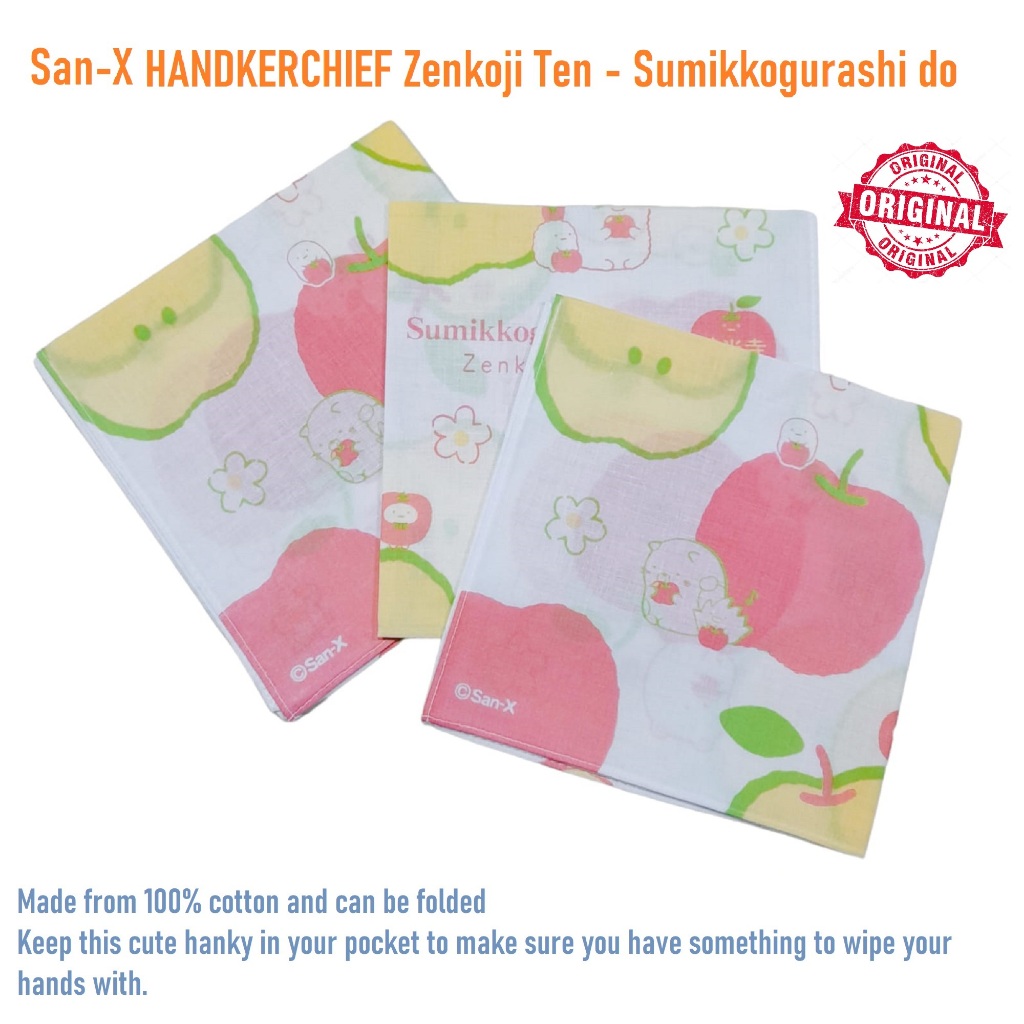 San-X Sapu Tangan Lucu Katun Lembut Kawai Sumikko Gurashi Zenkoji Ten