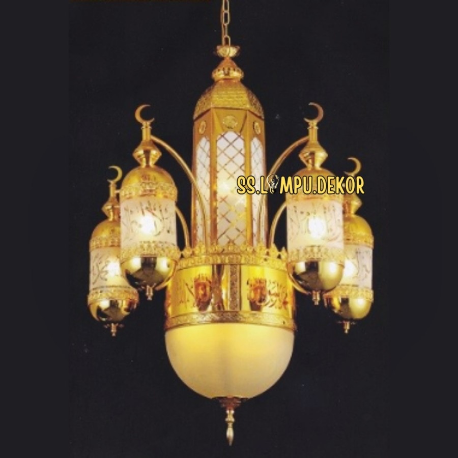 Lampu Gantung Kaligrafi arab untuk masjid mewah Emas Besar