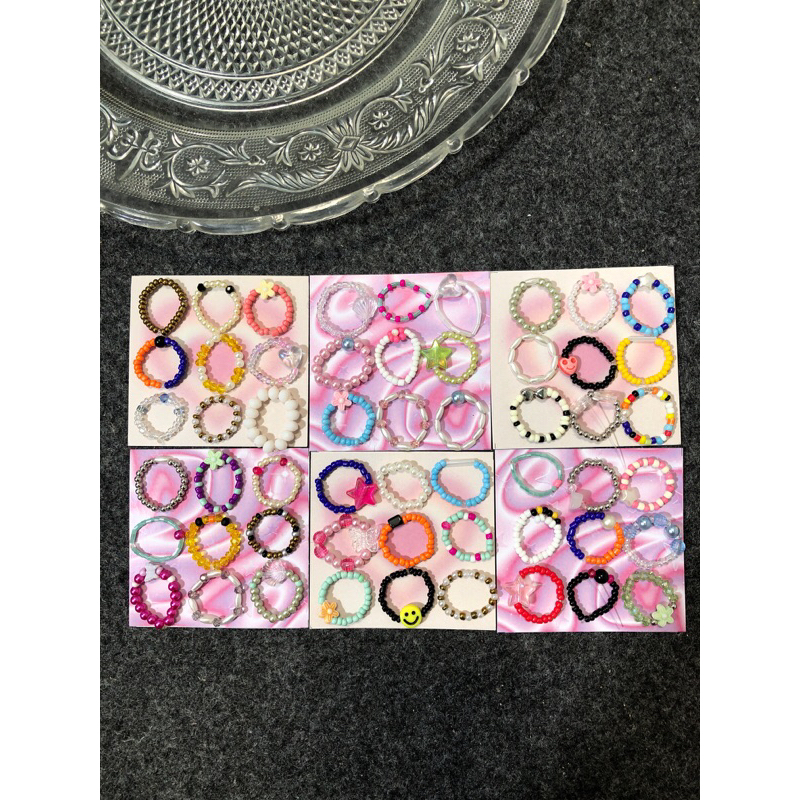 Paket Usaha cincin manik manik isi 9pcs/15k| cocok untuk couplean sama bestie