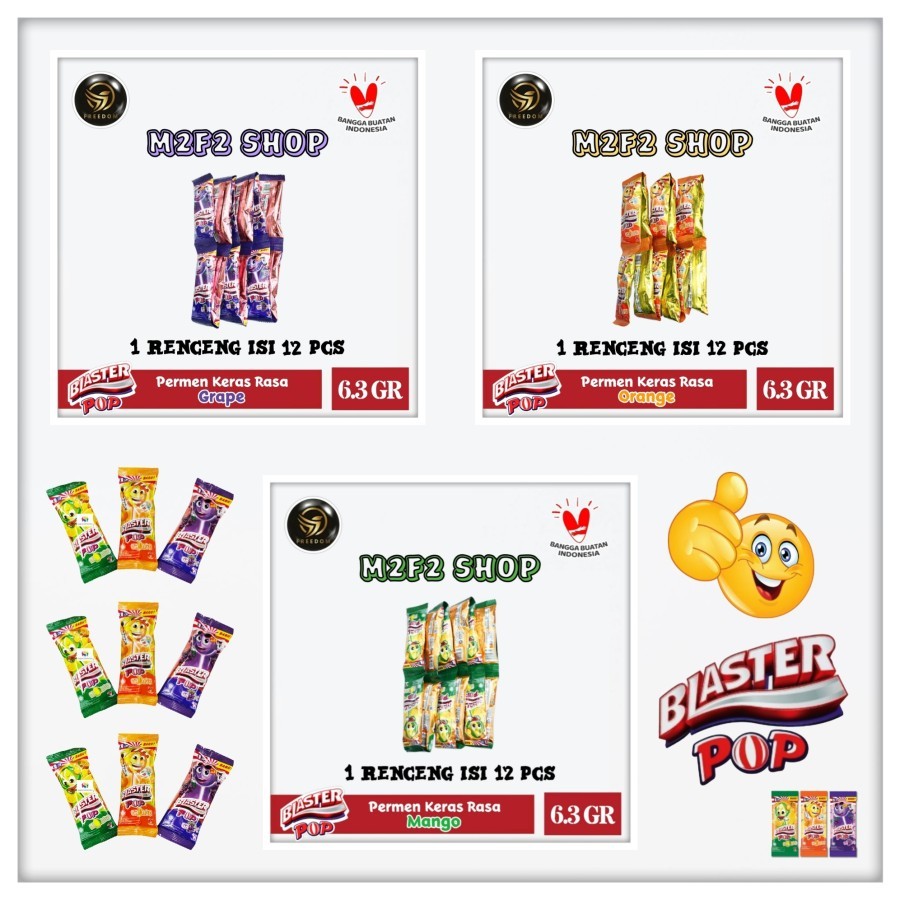 

Blaster Pop Assorted | Permen Stik Lollipops Sachet - 6,3 gr (Kemasan 1 Renceng)