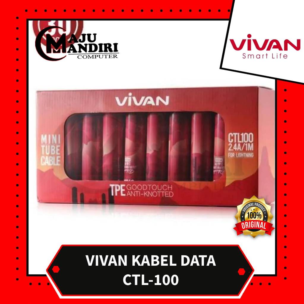 Kabel Data VIVAN Mini Tube CTL100 2.4 A / 1M For Iph 5 / 6 / 7 / 8 / X