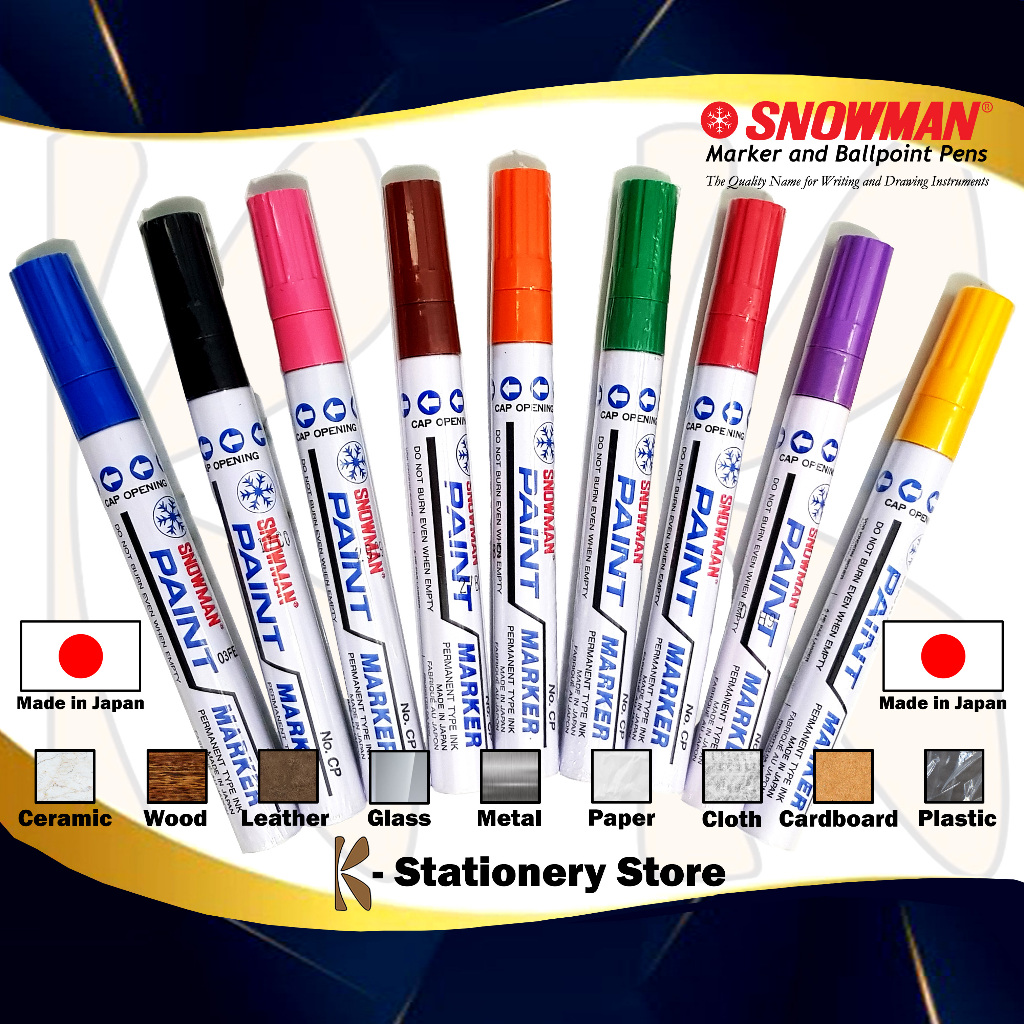 

Spidol Cat Snowman Original Permanent Paint Marker – COLOURS / WARNA – untuk Logam, Kayu, Kaca, Plastik, Kulit, Kertas, Keramik, Kain, Karet, dll.