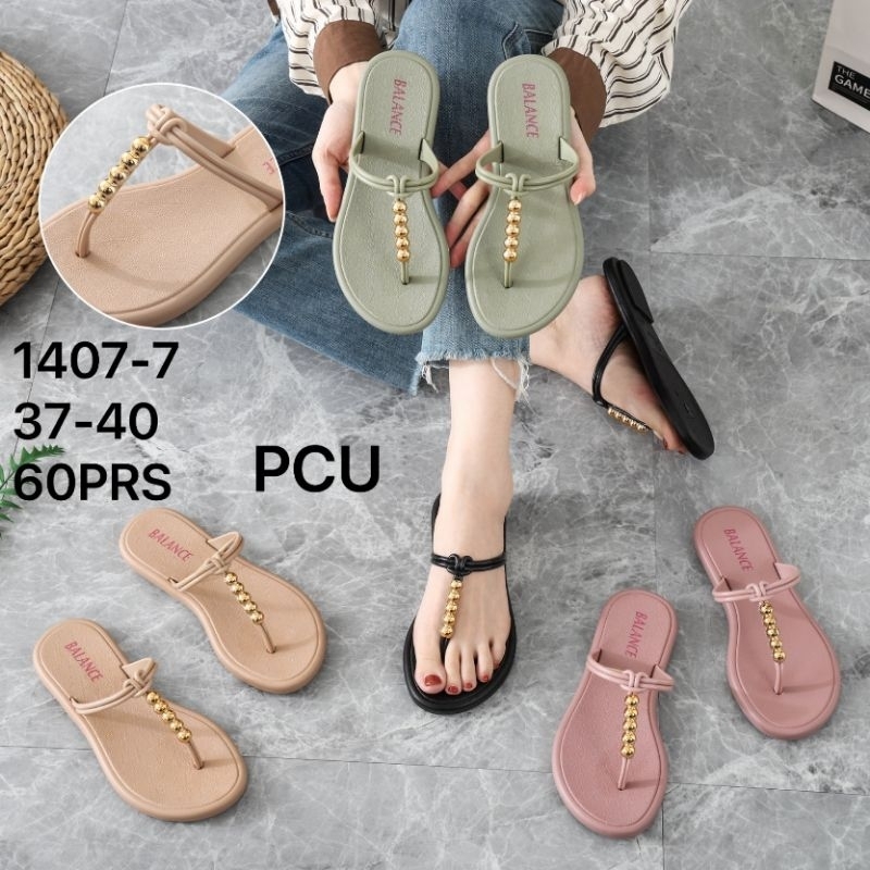 1407-7 Original Sandal Balance Jepit Motif Tali Chrome Bulat Wanita Bahan Rubber PCU Terbaru Karet J