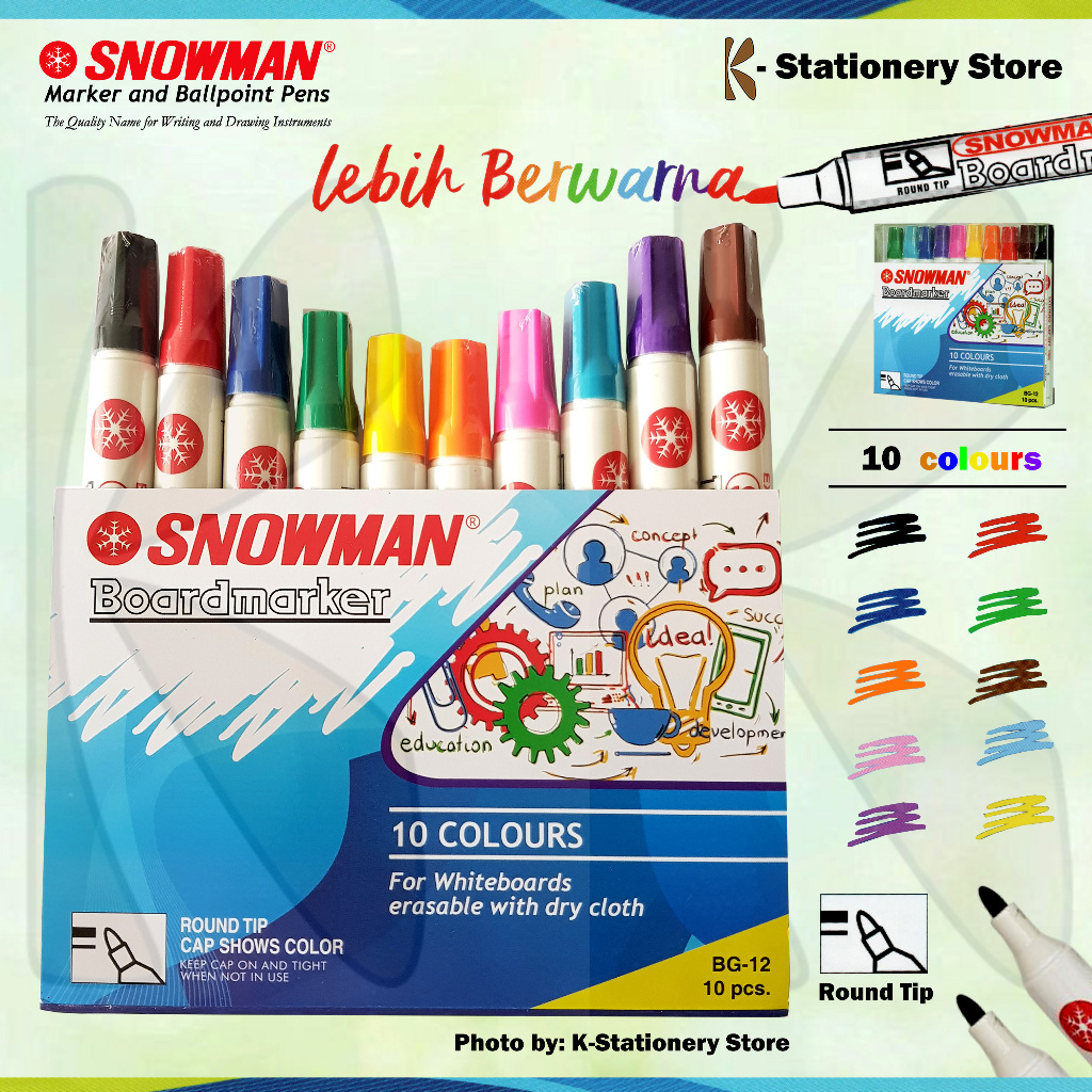 

Spidol Papan Tulis / Whiteboard Marker Snowman ( Assorted 10 Colours )