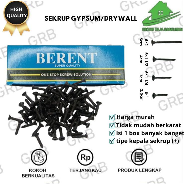 BERENT sekrup gypsum 7CM (3 INCH) GROSIR TERMURAH 1 KARTON ISI 20 KOTAK