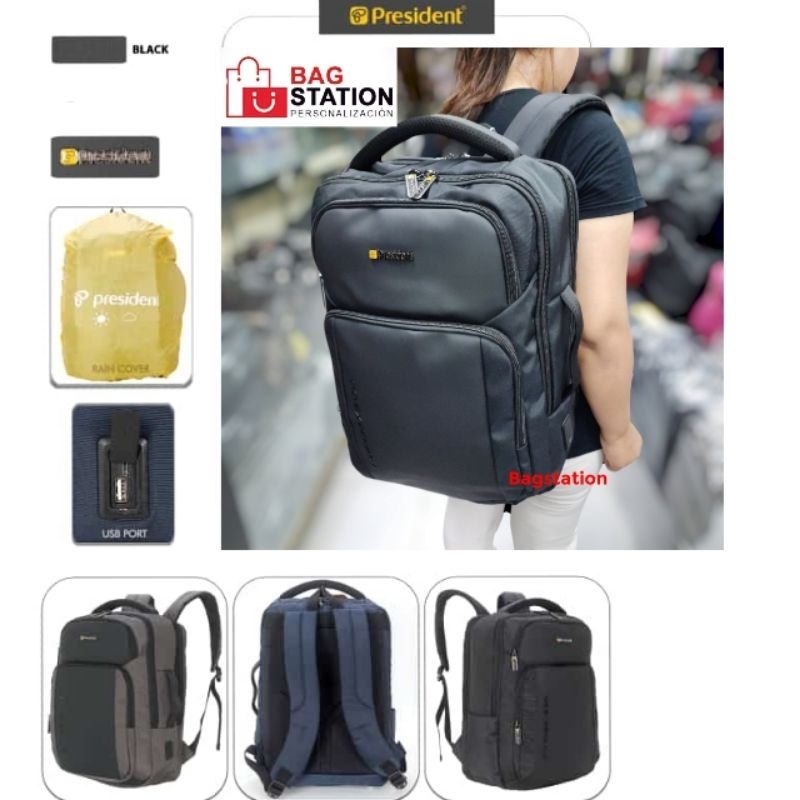 TAS RANSEL LAPTOP PRESIDENT USB ORIGINAL BACKPACK PRESIDENT USB BLACK TAS PUNGGUNG PRESIDENT USB BLA