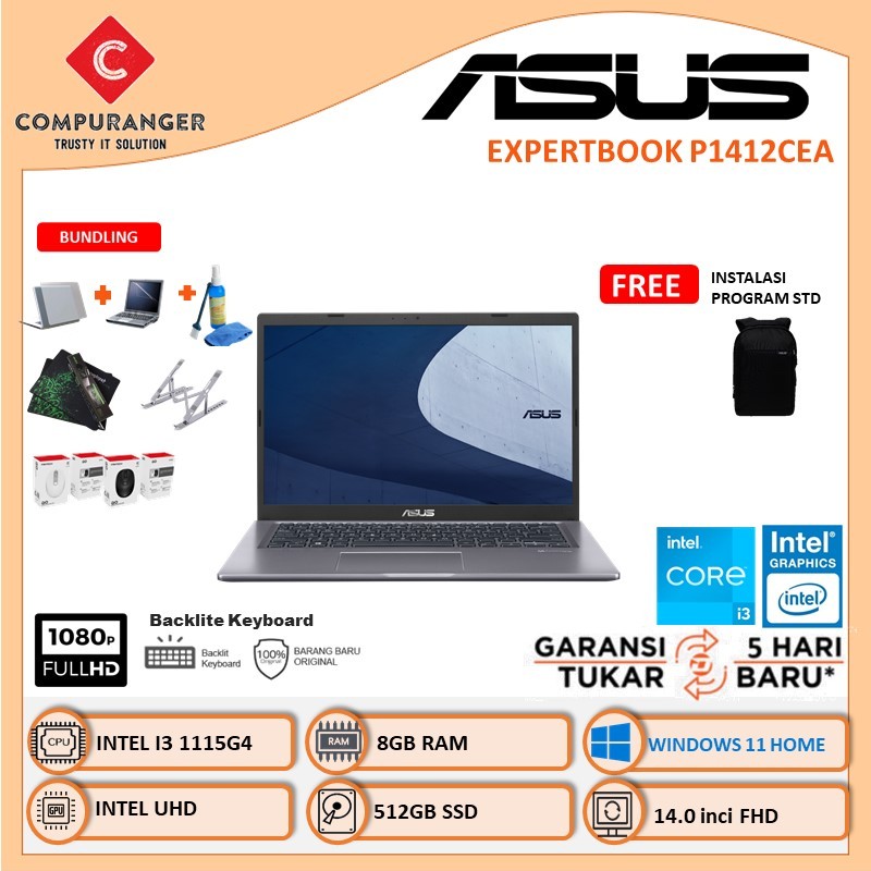 Laptop Asus core i3-1115G4 ram 8gb 512gb ssd 14.0 Full HD /Expertbook P1412cea