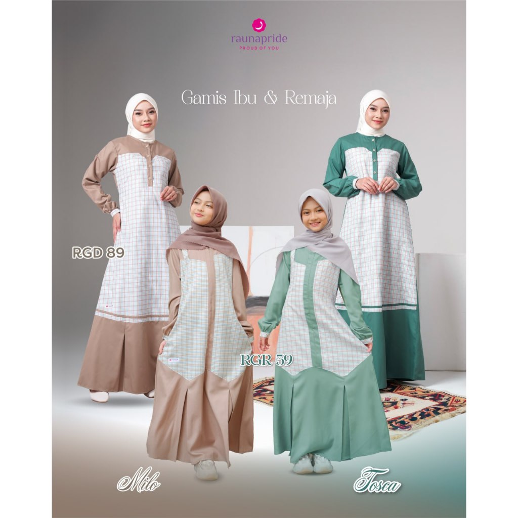 Rauna-RGD 89 RGR 39 Tosca-Milo Cotton Gamis Wanita Dewasa Motif Kotak Kombinasi Polos Simpel Dress Muslimah Akhwat Remaja Couple Mom Teen