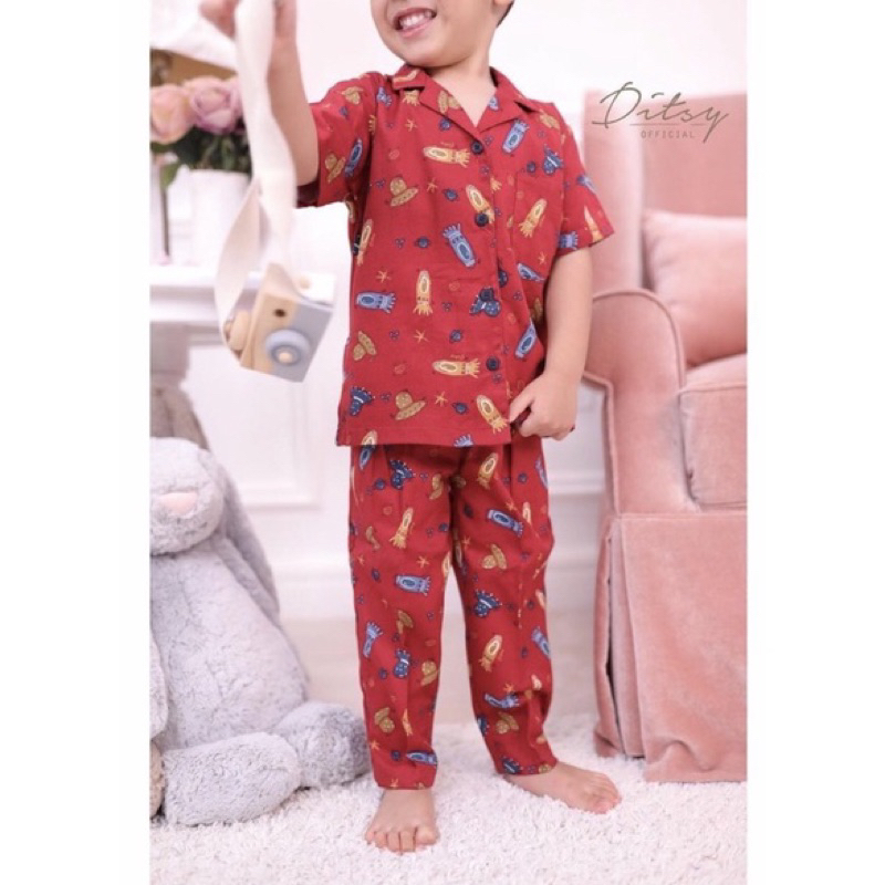 bundling preloved pl Ditsy Little rocket pajamas size 1 short size 2 long