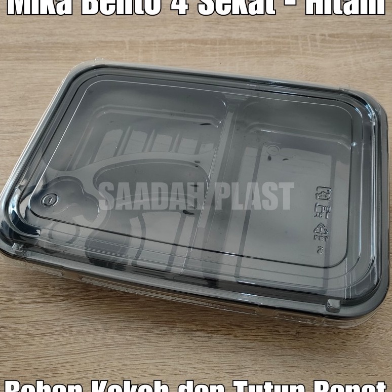Terlaku 5SET Mika Bento 4 Sekat HITAM  Tempat makan plastik  Tray Lunch Box