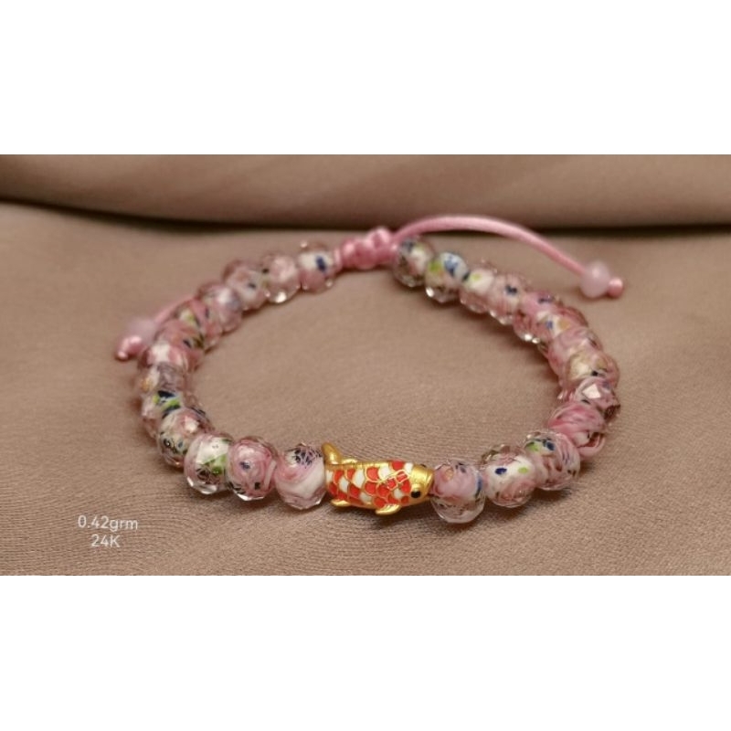 charm liontin koi ikan  gelang batu onix manau gelang krystal bunga variasi emas asli 24k 23k 999 HK