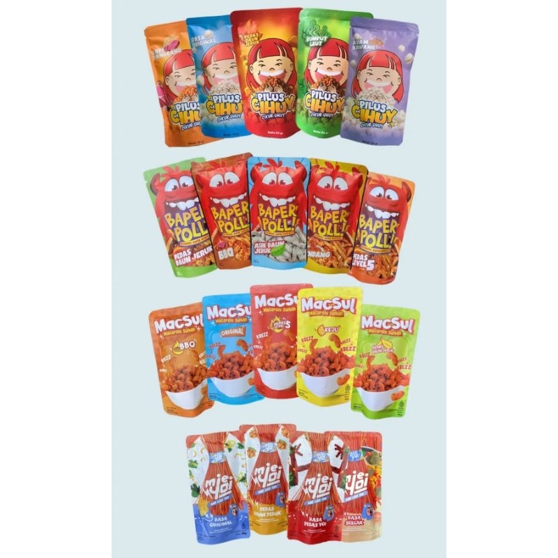 

PAKET GROSIR MINIM AMBIL 21 PCS BOLE MIX ALL VARIAN [BASRENG SUPER NAMPOL, MIE LIDI, PILUS, MACARONI SULTAN, KERIPIK TEMPE, KERUPUK SEBLAK] !!