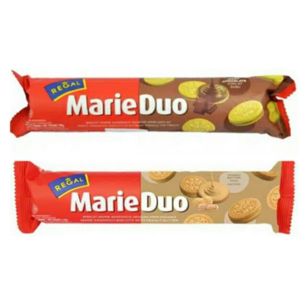 

REGAL MARIE DUO 100 G REGAL CHOCOLATE/PEANUT BISKUIT MARIE DUO KACANG/COKLAT