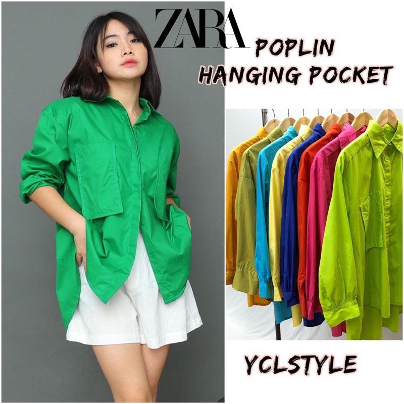 POPLIN (XL-6XL) HANGING POCKET COTTON SHIRT - KEMEJA KASUAL WANITA