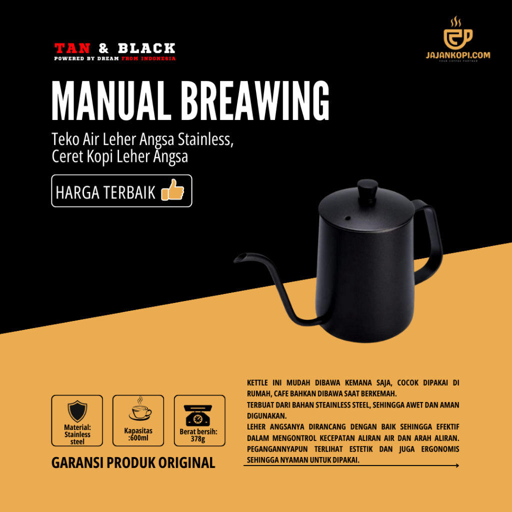 Teko Air Leher Angsa Stainless, Ceret Kopi Leher Angsa