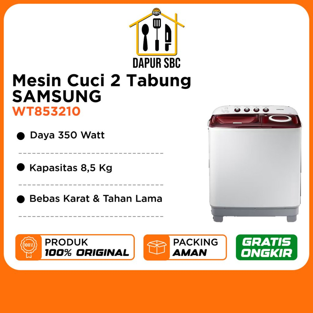 Mesin Cuci Samsung 2 Tabung WT853210 Kapasitas 8,5kg