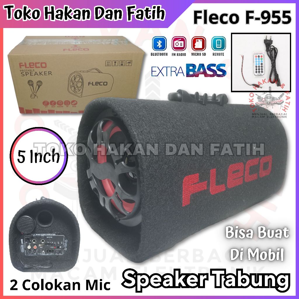 Speaker Fleco F-955 Speaker Bluetooth - Black [Karaoke/FM/5 Inch] - Speaker Tabung Bluetooth 5 Inch 