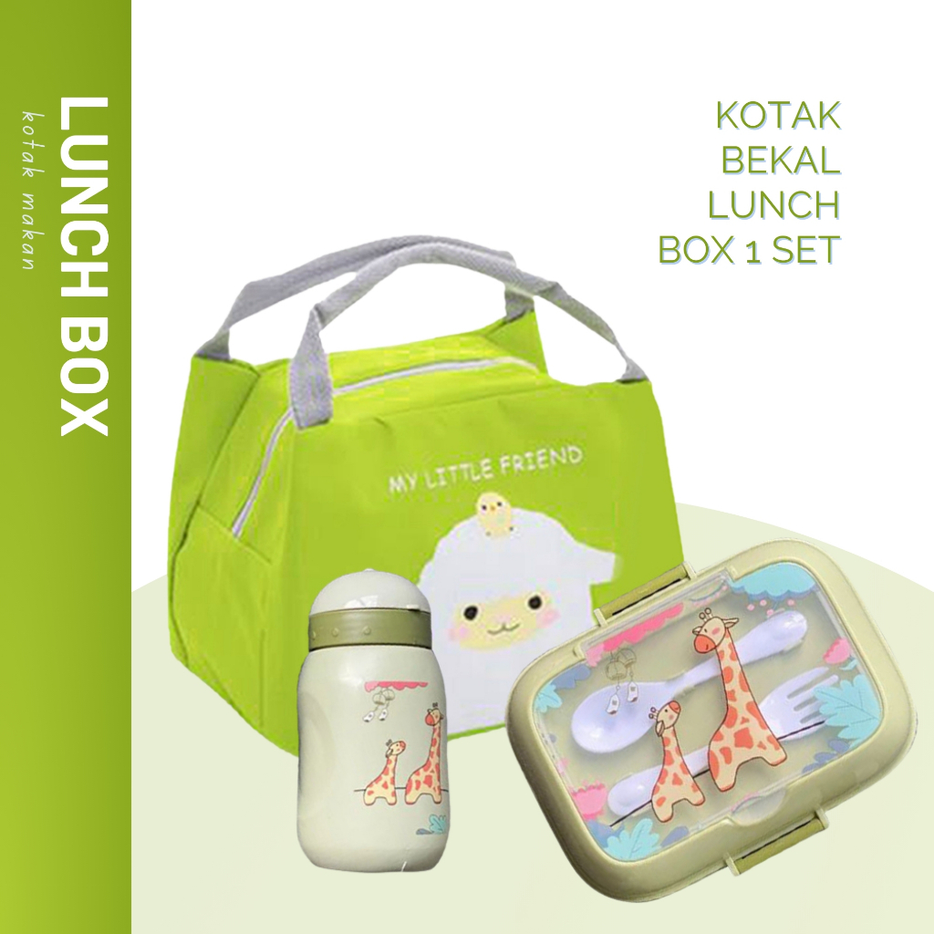 LUNCH BOX ANAK SEKOLAH TK SD SET BOTOL MINUM TAS TEMPAT KOTAK BEKAL KARAKTER AESTHETIC KECIL MINI